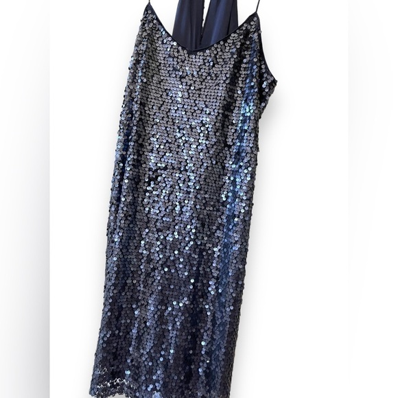 Express Party Dress Womens Size XS Navy Blue Sequin Strappy Mini V Neck Fetsival - Picture 6 of 8
